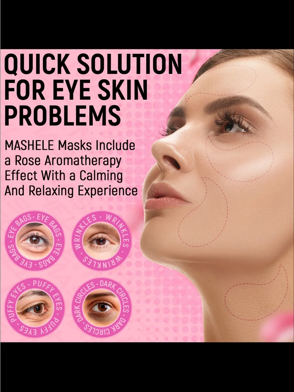 New 60 pcs Mashele Rose Eye Patches - Pink Hydrogel Under-Eye Patches Masks